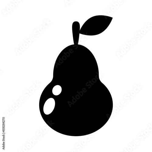 Pear black silhouette on white background vector illustration. Fruit pictogram clipart design element. Food icon or logo.
