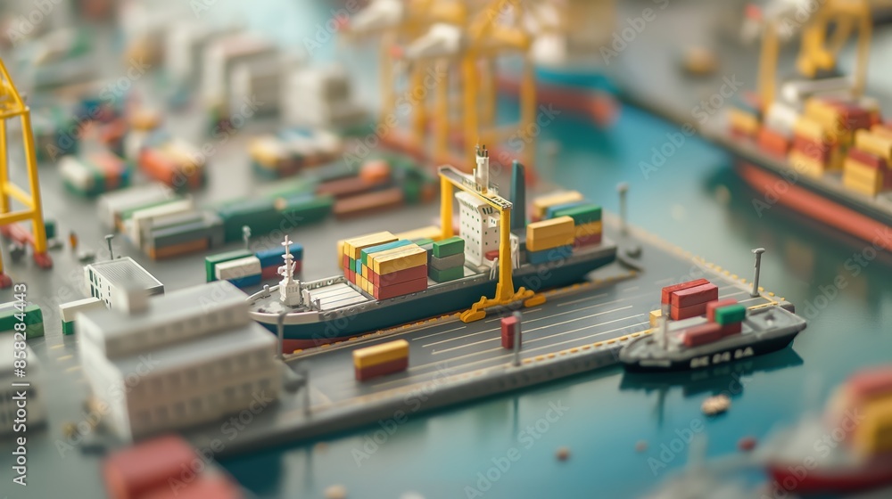 a cargo ship being loaded and unloaded at a bustling port. a cargo ship being loaded and unloaded at a bustling port.