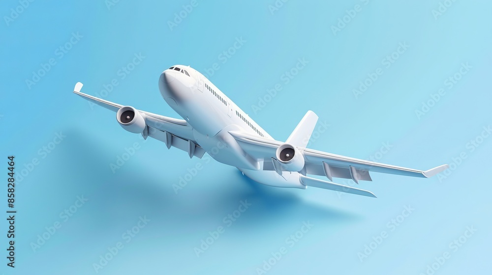 3D airplane icon. Simple cartoon airplane flying in the sky, isolated on blue background. Represents vacation and travel. 3D airplane icon. Simple cartoon airplane flying in the sky, isolated on blue background. Represents vacation and travel.