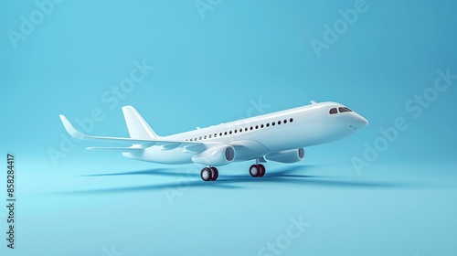 Wallpaper Mural 3D airplane icon. Simple cartoon airplane flying in the sky, isolated on blue background. Represents vacation and travel. Torontodigital.ca
