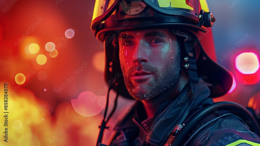 A 3D illustration of a male firefighter avatar. A 3D illustration of a male firefighter avatar.