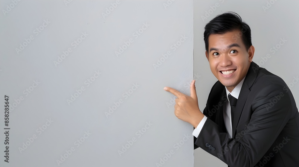 Confident Business Executive Pointing and Smiling in Modern Office Confident Business Executive Pointing and Smiling in Modern Office