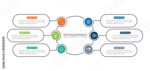 Vector infographic thin line design with marketing icons. Business concept with 6 step