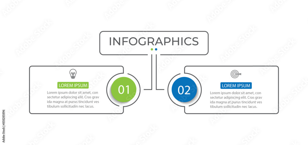 Vector infographic thin line design with marketing icons. Business concept with 2 step Vector infographic thin line design with marketing icons. Business concept with 2 step