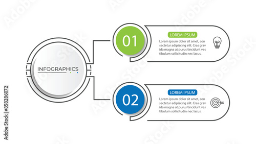 Vector infographic thin line design with marketing icons. Business concept with 2 step