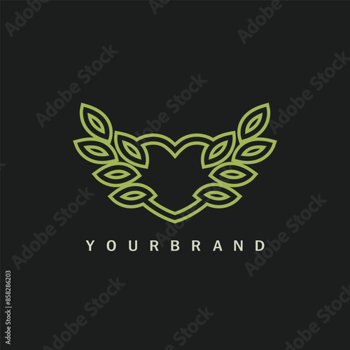heart or love logo vector  with  foliage concept is suitable as branding for a spa, beauty salon, boutique or beauty clinic