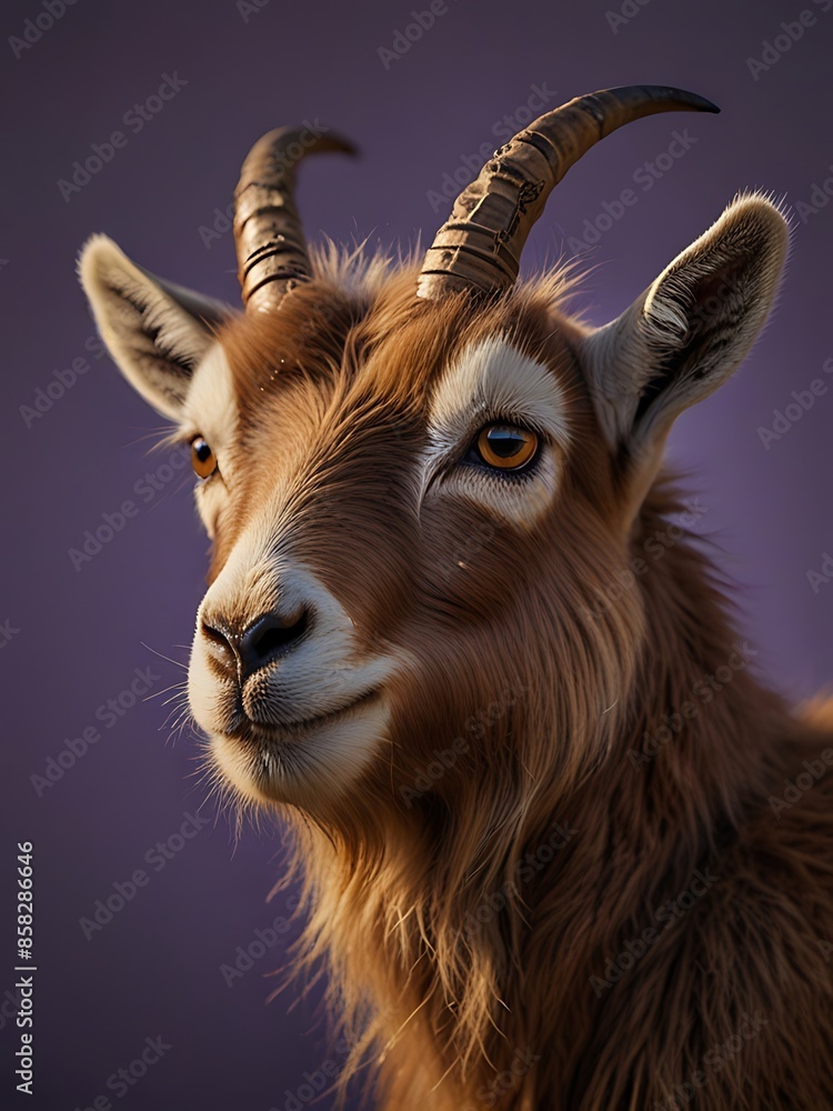 A goat against a vibrant purple background. A goat against a vibrant purple background.