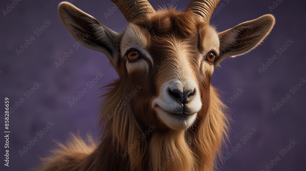 A goat against a vibrant purple background. A goat against a vibrant purple background.