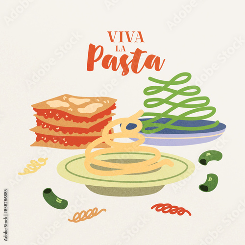 Vector hand painted trandy traditional Italian cuisine: pizza, lasagna pasta illustration Cute flat simple hand drawn icon template for menu posters and social media banners
