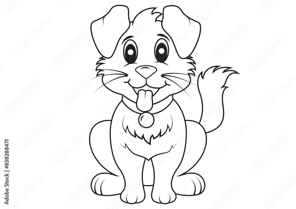 Adorable Black and White Cartoon Dog Vector Flat Designs, Ideal for Coloring Pages, Isolated on White Background Adorable Black and White Cartoon Dog Vector Flat Designs, Ideal for Coloring Pages, Isolated on White Background