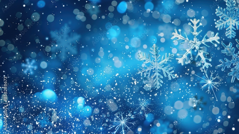 Blue Snowflakes Background. Abstract Winter Design with Christmas Decor Blue Snowflakes Background. Abstract Winter Design with Christmas Decor