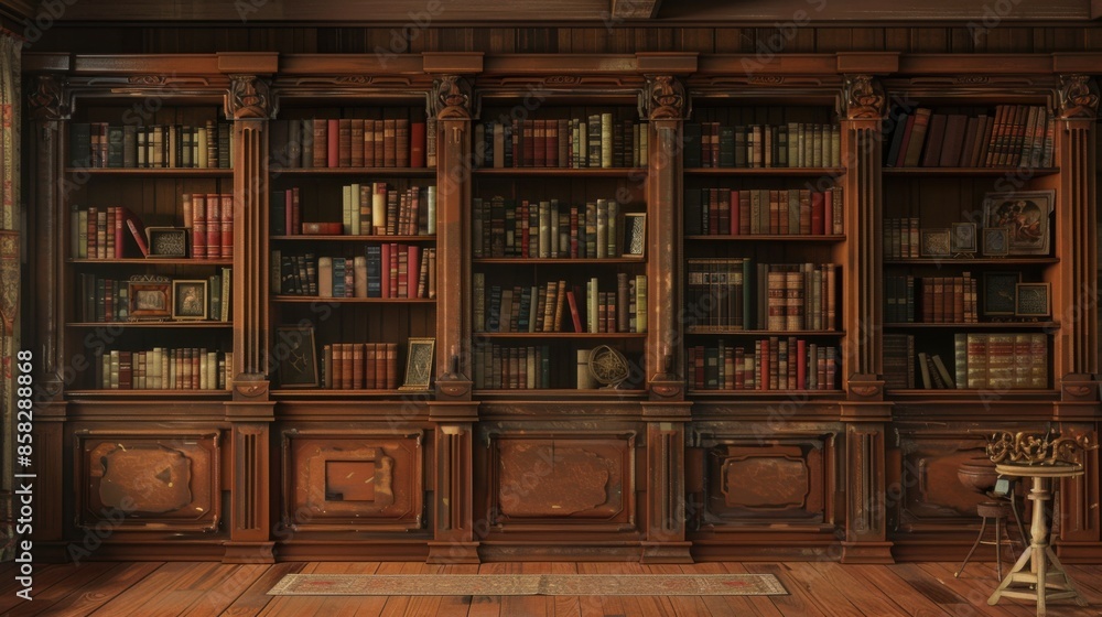 Bookcase: A Library of Old Books on a Vintage Bookshelf