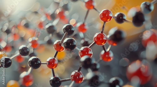 A close-up of a toxic molecule model, with ball-and-stick representation, showing the atomic structure and chemical bonds, symbolizing toxicity and danger.