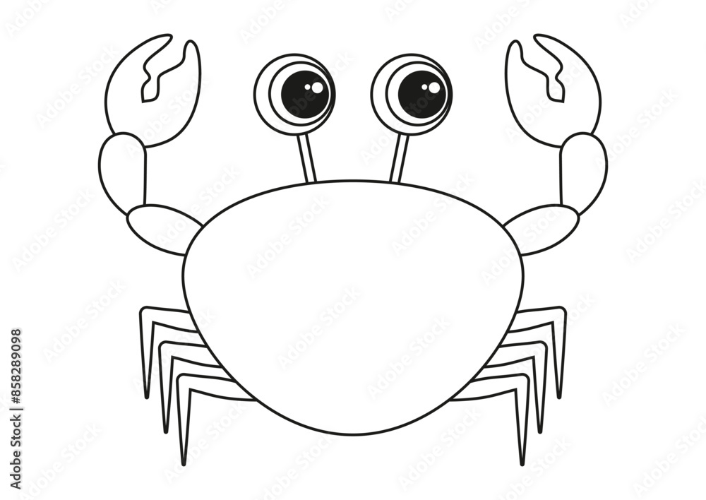 Fototapeta premium Black and White Cartoon Crab Vector Flat Designs, Ideal for Coloring Pages, Isolated on White Background
