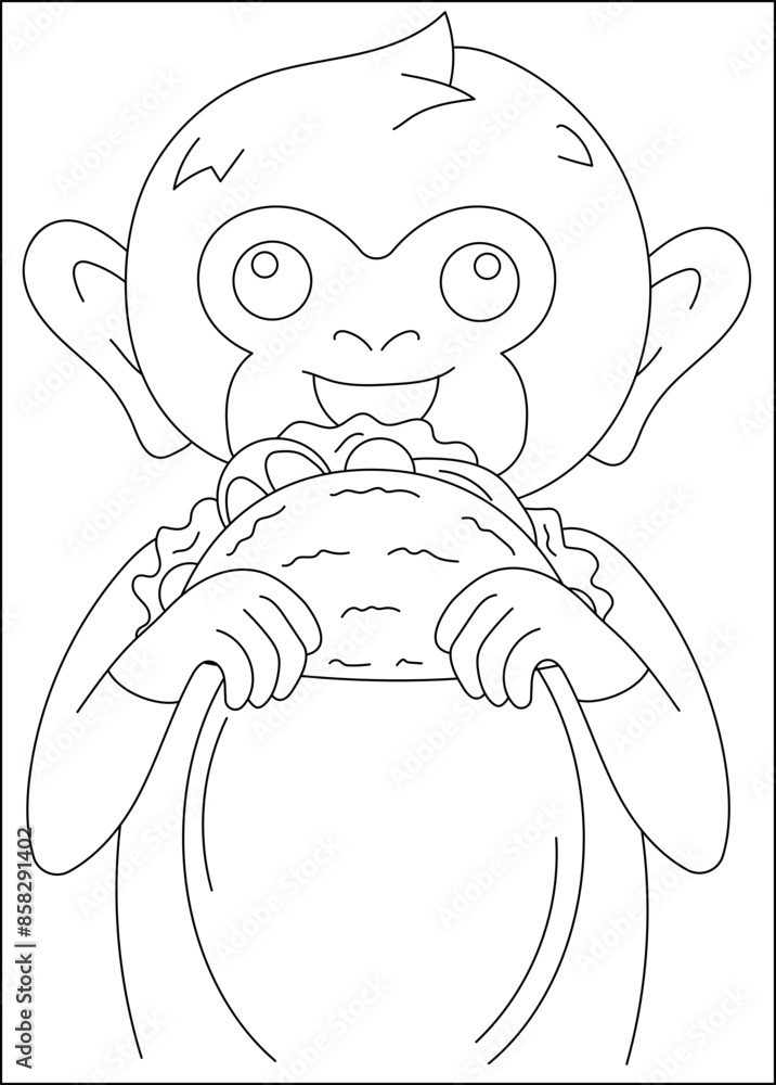 Obraz premium monkey taco funny coloring book page