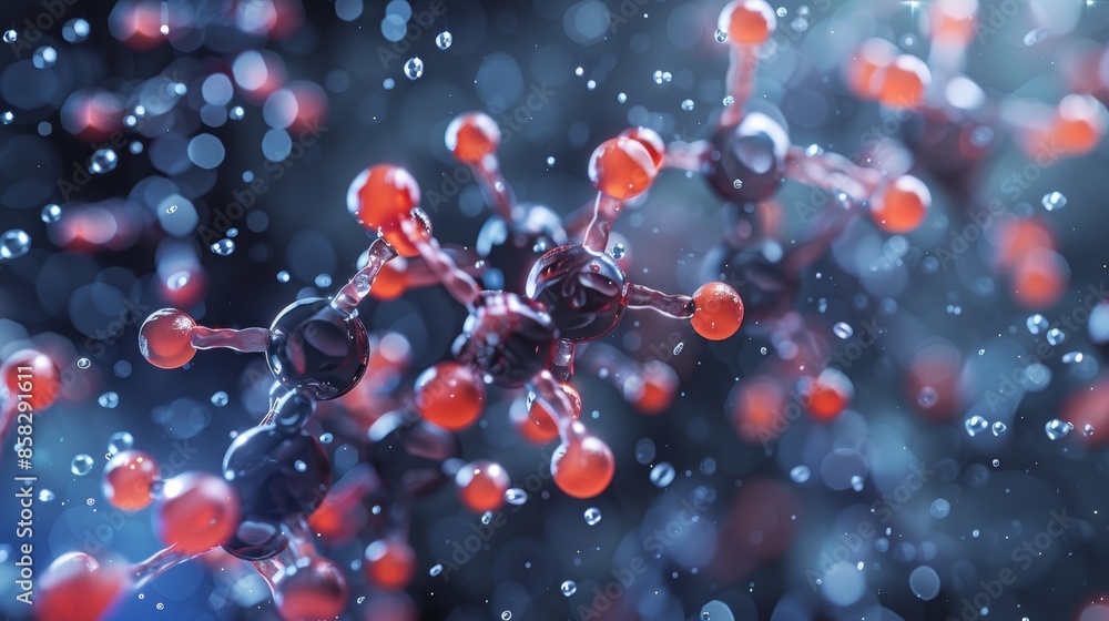A magnified view of a single monomer molecule, highlighting its molecular structure and functional groups. A magnified view of a single monomer molecule, highlighting its molecular structure and functional groups.