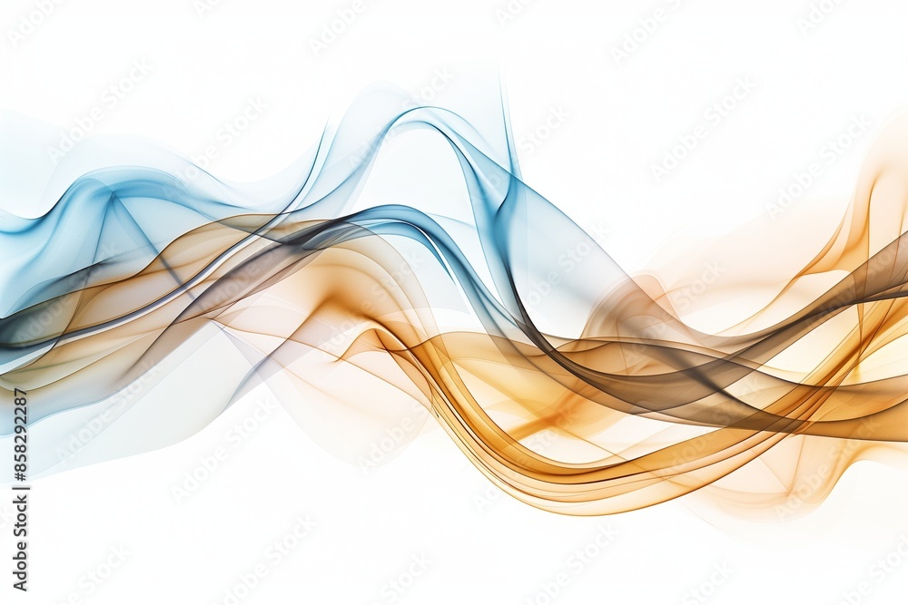 High-detail vector illustration: brown and blue waves on a bright white background with smoke effects. High-detail vector illustration: brown and blue waves on a bright white background with smoke effects.