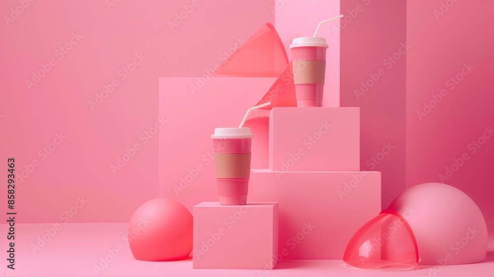 Stylish Pink Drink Cups on Geometric Display Stylish Pink Drink Cups on Geometric Display
