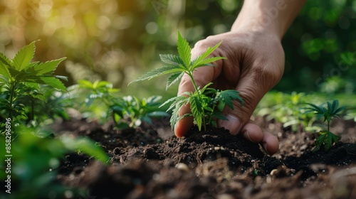 Careful Cultivation: Gentle Hand Holding Rich Soil for Marijuana Plants