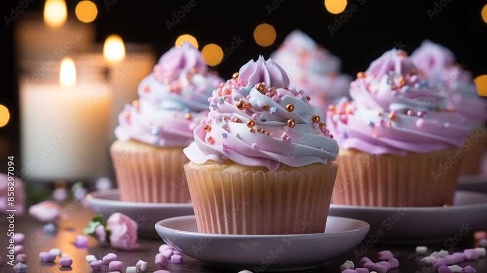 creative cupcakes with a fancy curl of cream in a row. bright colorful cakes, dessert for a party or birthday. creative cupcakes with a fancy curl of cream in a row. bright colorful cakes, dessert for a party or birthday.
