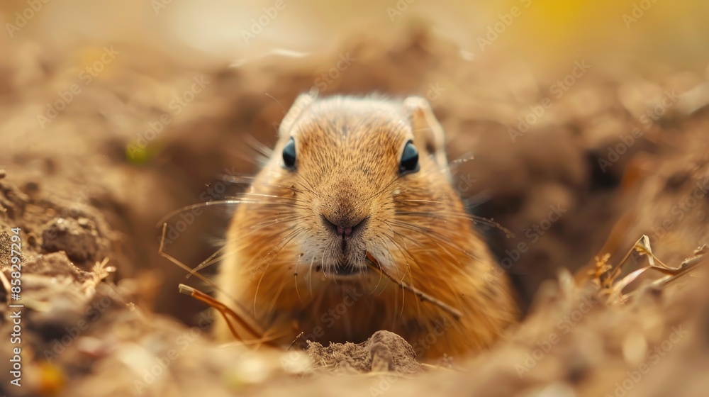 Adorable gopher protecting its nest with focus on it Room for text Adorable gopher protecting its nest with focus on it Room for text