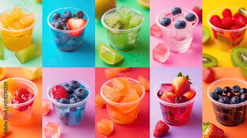 Fototapeta Naklejka Na Ścianę i Meble -  Refreshing jellies and drinks with fruits and berries