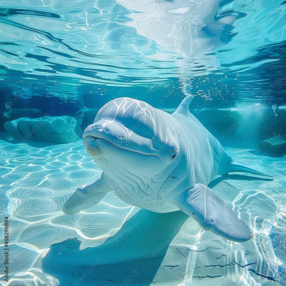 Obraz premium A white dolphin is swimming in the ocean