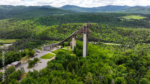 Aerial view of Olympic ski jumps in Lake Placid, New York