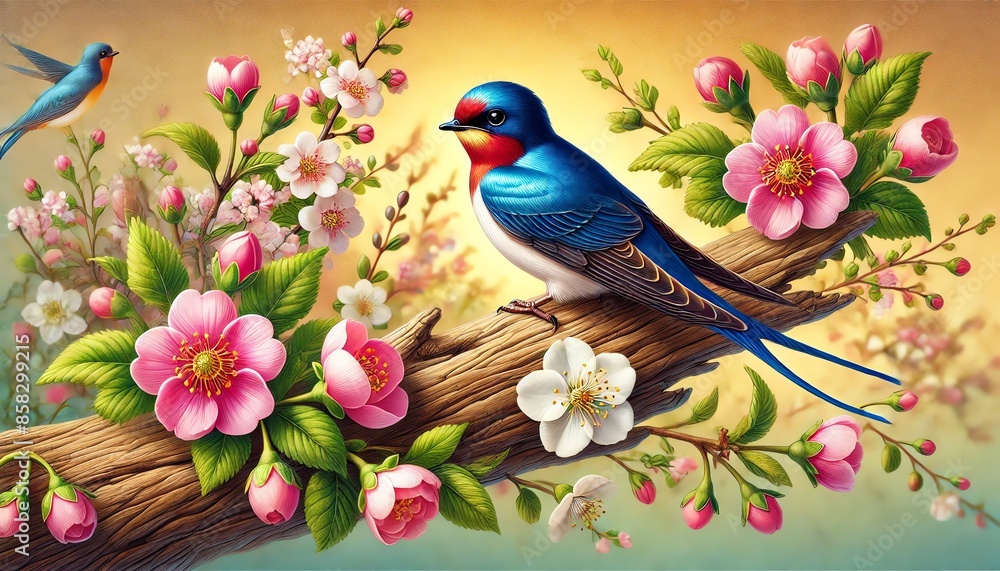 An image of Tree swallow bird perched on a log An image of Tree swallow bird perched on a log