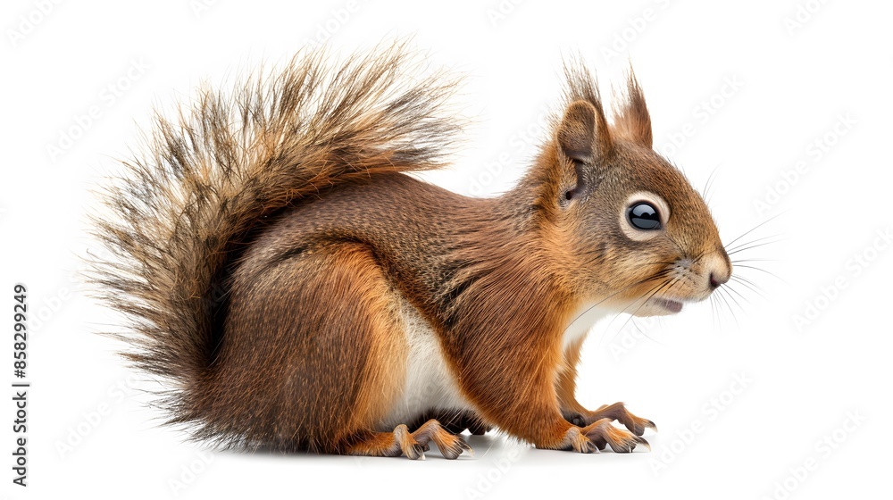 Eurasian red squirrel in front of a white background. Eurasian red squirrel in front of a white background.