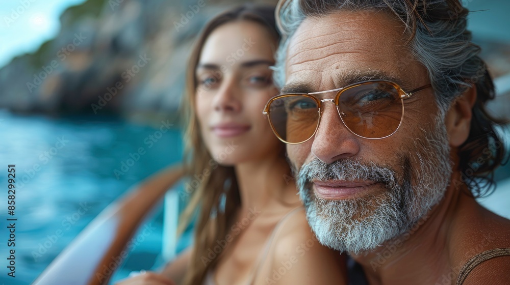 Family enjoying a luxury cruise vacation, exploring exotic destinations, close-up view, copy space Family enjoying a luxury cruise vacation, exploring exotic destinations, close-up view, copy space