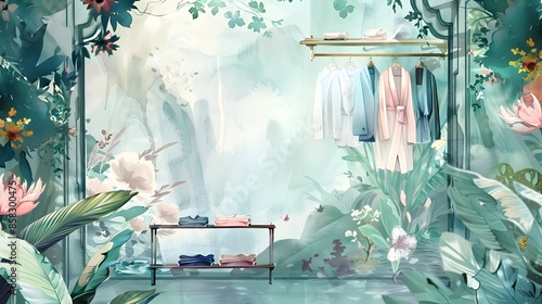 Serene Dreamweaver's Closet:A Tranquil Watercolor Sanctuary for Modern Elegance photo