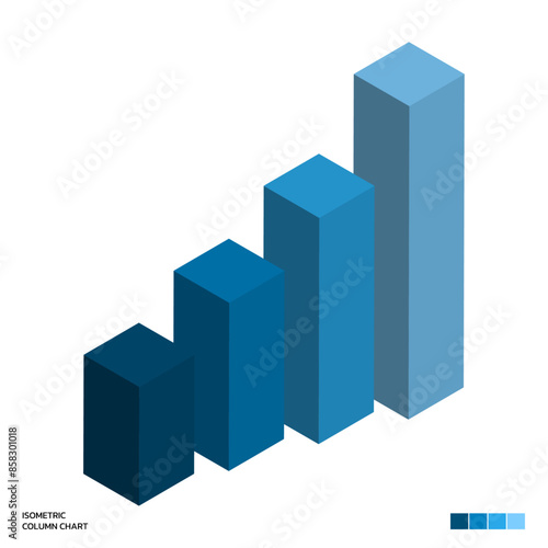Blue Isometric Column Chart vector design, Business, Marketing, Static Infographic for raport and Presentation photo