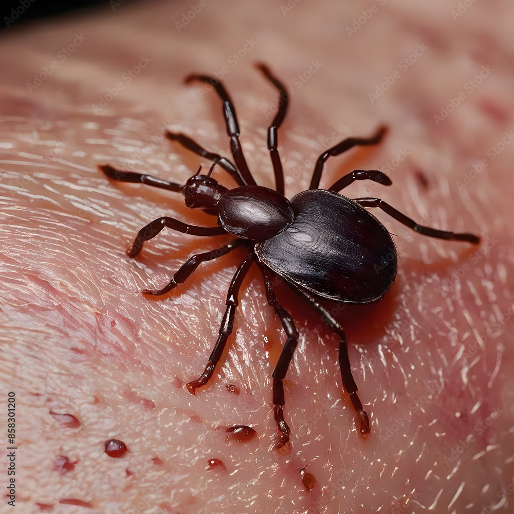 Close-up of an isolated hairy tick on human skin. Close-up of an isolated hairy tick on human skin.