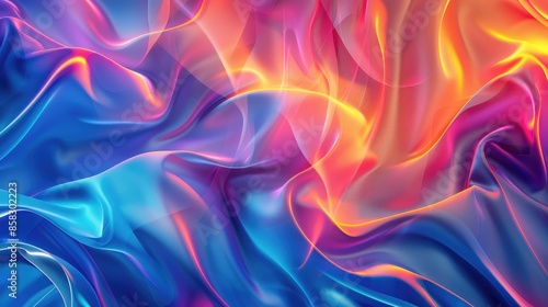 Modern abstract background with 3D blue light and rainbow colors, featuring flowing waves and vibrant hues.