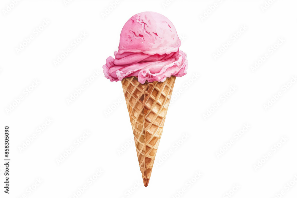 Pink strawberry ice cream scoop on a waffle cone, capturing the essence of summer treats and cooling down hot days Pink strawberry ice cream scoop on a waffle cone, capturing the essence of summer treats and cooling down hot days