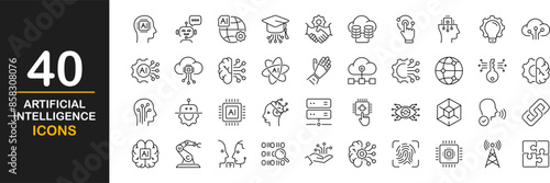 Artificial intelligence icon set. Vector future technology icons. Contains such Icons as decision, ai, artificial intelligence, brainstorming, machine learning, assistant, connection, bot