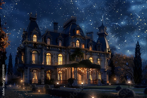 Belle ??poque Manor, Starry Night, Opulent Period Detail, photo