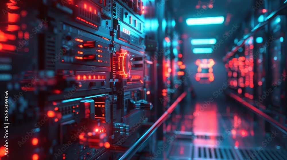Server Room with Red and Blue Lighting Server Room with Red and Blue Lighting