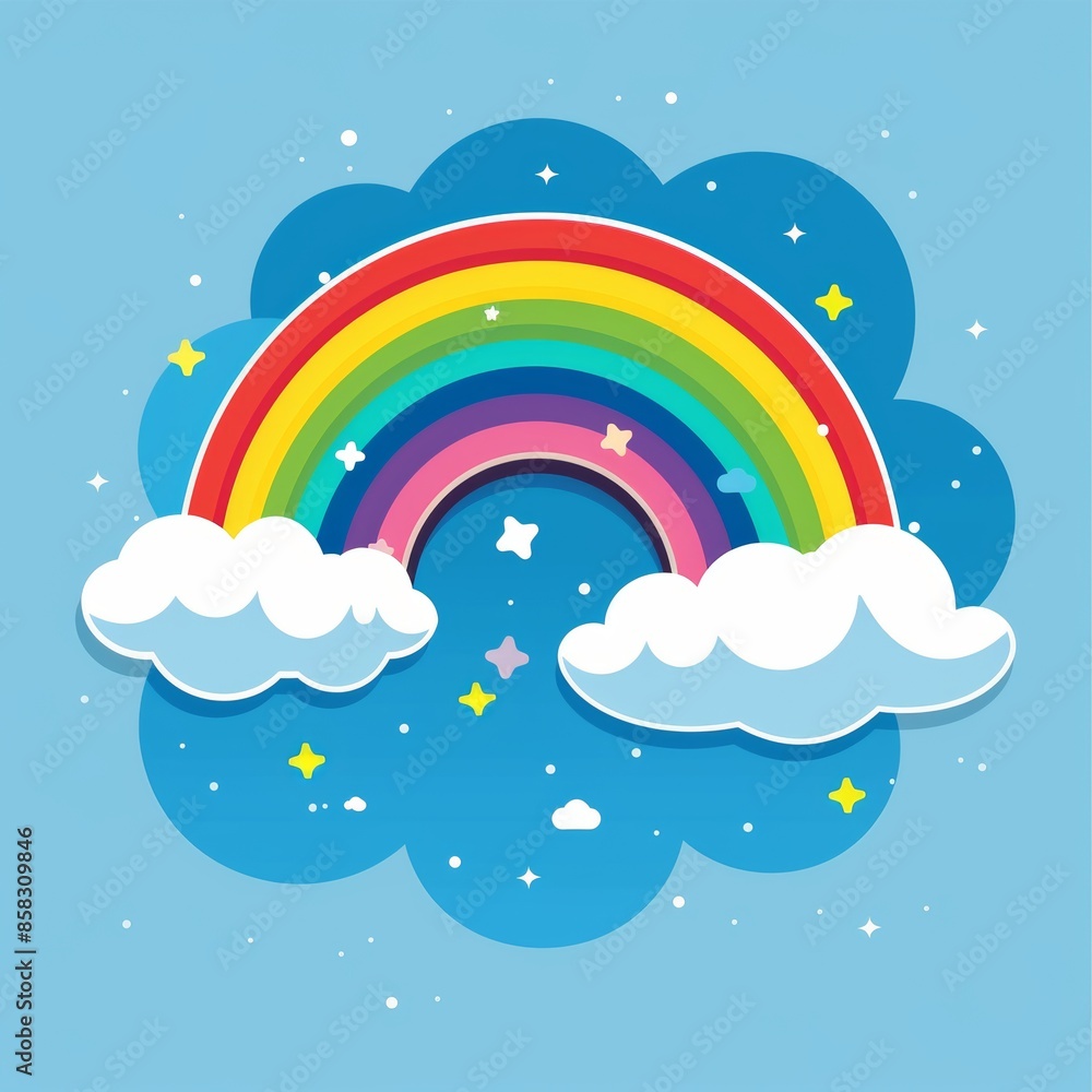 Rainbow with white clouds icon. Sending a Happy Valentine's Day greeting to everyone. Love is love. Colorful line set. Greeting card. LGBT sign symbol template. Childish style. Flat design. Blue sky Rainbow with white clouds icon. Sending a Happy Valentine's Day greeting to everyone. Love is love. Colorful line set. Greeting card. LGBT sign symbol template. Childish style. Flat design. Blue sky