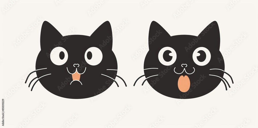 The sad angry surprised face head is a black kitten with big eyes. This cartoon funny baby character has pink ears, noses, and cheeks. A white background is used. The sad angry surprised face head is a black kitten with big eyes. This cartoon funny baby character has pink ears, noses, and cheeks. A white background is used.