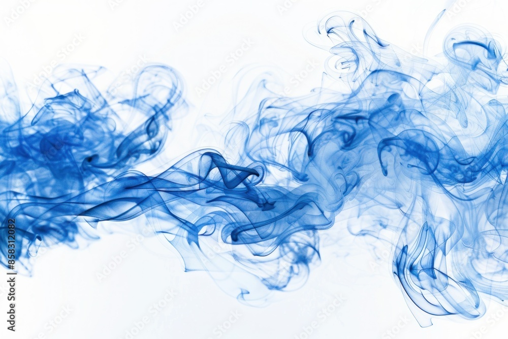 Blue smoke in water on a white background with copy space for your text tranquil beauty of nature and relaxation in visual art Blue smoke in water on a white background with copy space for your text tranquil beauty of nature and relaxation in visual art