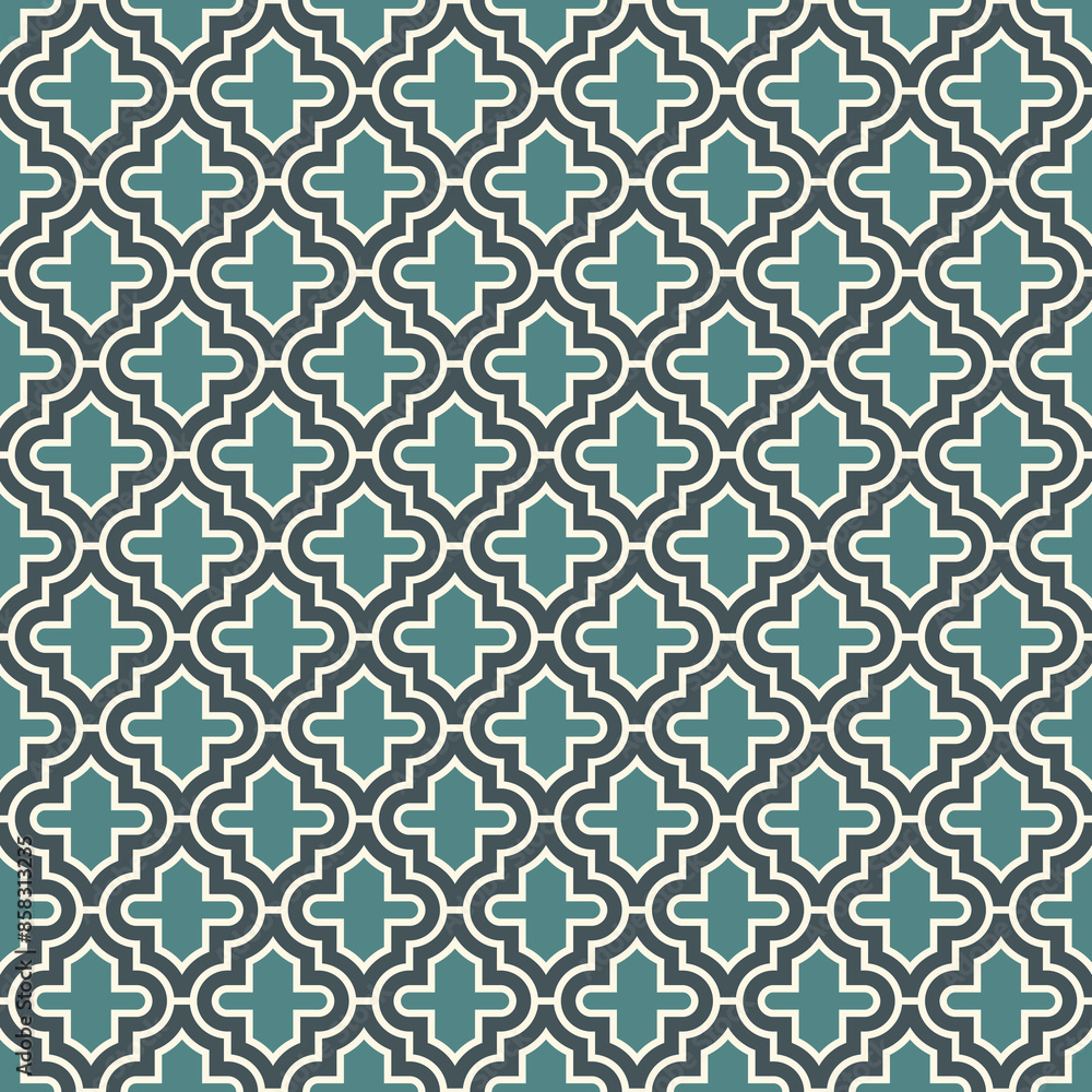 Seamless surface design with arabic ornament. Oriental traditional pattern with repeated mosaic tile. Tracery window wallpaper. Crosses motif. Arabesque digital paper, textile print. Vector art Seamless surface design with arabic ornament. Oriental traditional pattern with repeated mosaic tile. Tracery window wallpaper. Crosses motif. Arabesque digital paper, textile print. Vector art