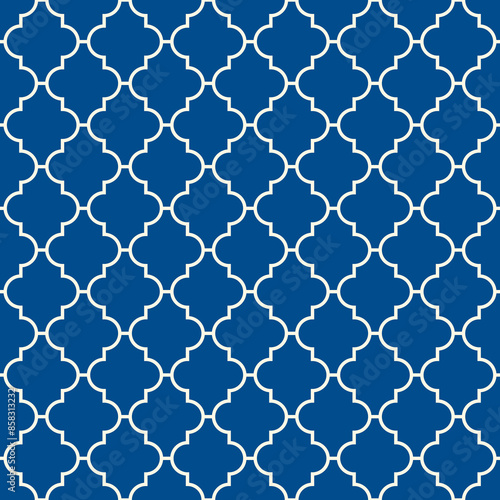 Seamless surface design with ogee ornament. Oriental traditional pattern with repeated mosaic tile. Tracery window wallpaper. Moroccan lantern motif. Arabesque digital paper, textile print. Vector art