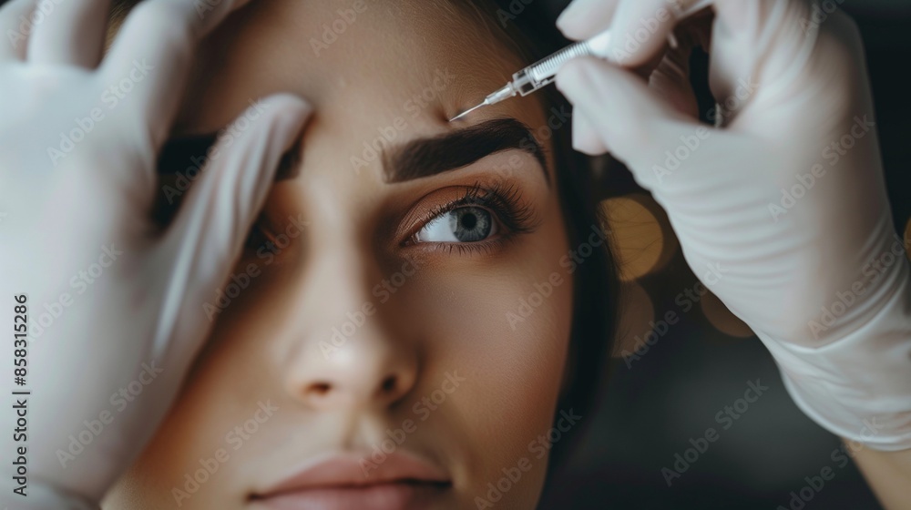Obraz premium Botox injections, neurotoxin botulinum into the skin, Young women undergoing facial injections