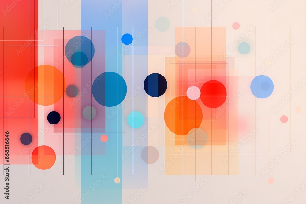 Abstract geometric art with colorful circles and rectangular shapes, creating a vibrant and modern visual composition. Abstract geometric art with colorful circles and rectangular shapes, creating a vibrant and modern visual composition.