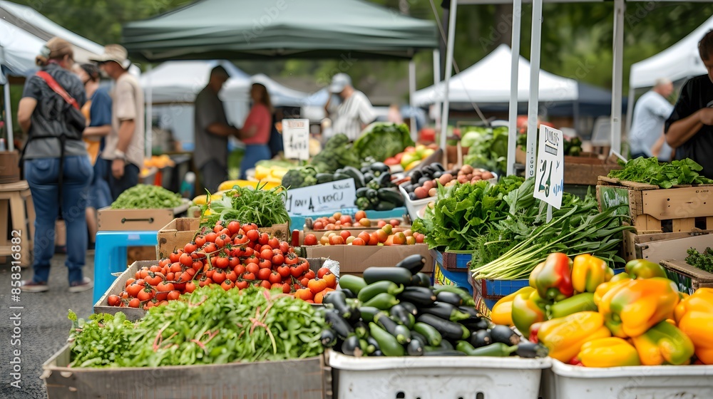 A farmers market showcasing locally sourced and organic produce A farmers market showcasing locally sourced and organic produce