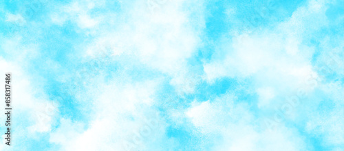 watercolor abstract grunge blue paper texture painting background, Natural and cloudy fresh sky, creative brush painted aquarelle light sky blue background, blurred and grainy Blue powder explosion.