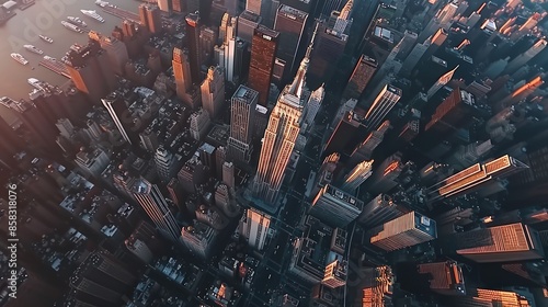 A cityscape with the Empire State Building in the center