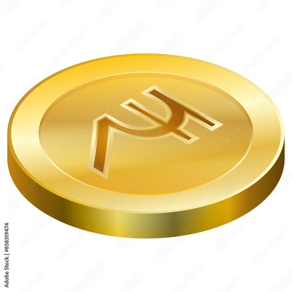 Isometric gold coin with rupee symbol on it. Vector image, EPS10 Isometric gold coin with rupee symbol on it. Vector image, EPS10